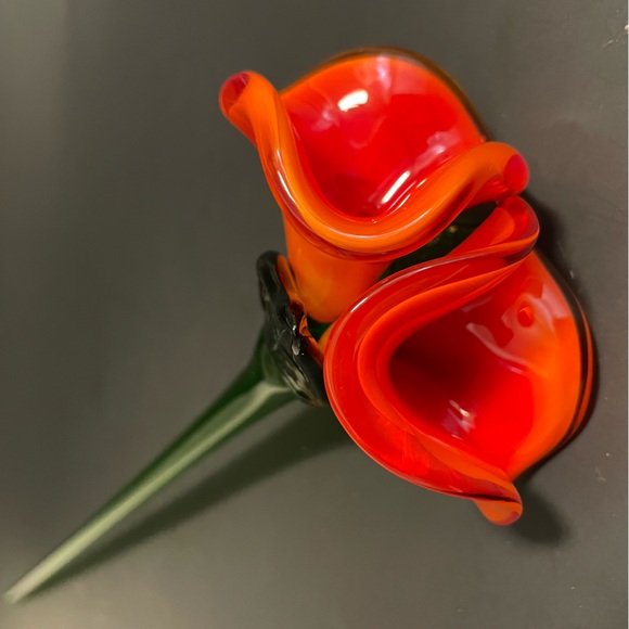 2 Geneva Collection Czech 17” Hand Made Long Stem Glass Orange & Yellow Flowers - Picture 2 of 9